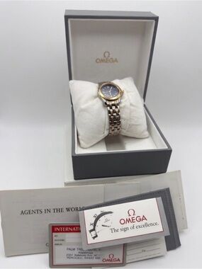 Omega Seamaster 120m Two-Tone 18k Gold & Steel Ladies Watch Box & Papers 7.5-8"